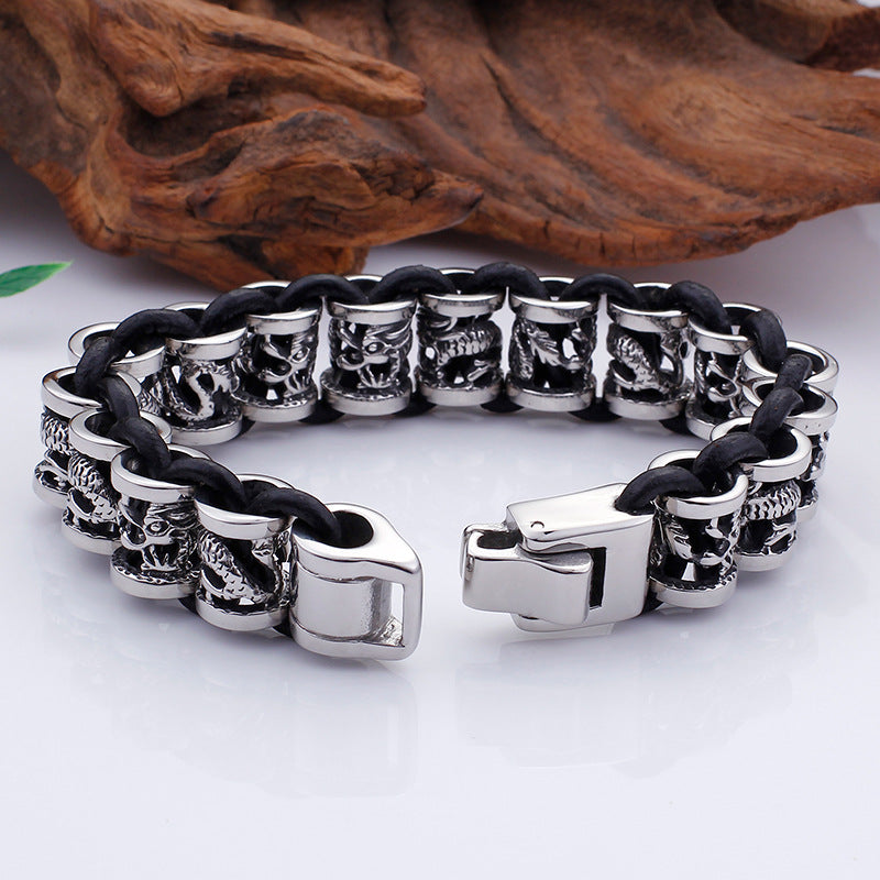 Limited Leather men's  steel bracelet TTK-S36 Free shipping - CIVIBUY