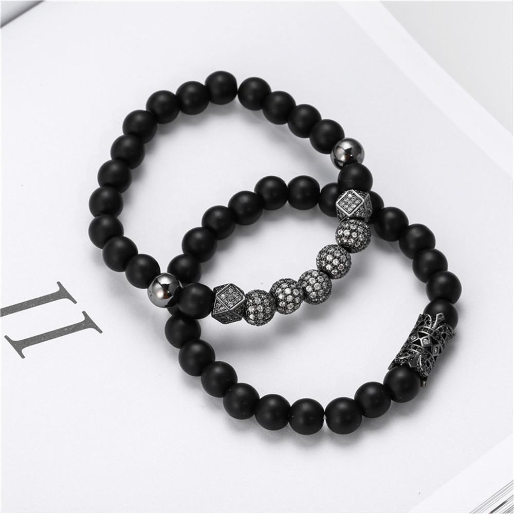 8mm Charm Beads Bracelet for Men Women Black Matte Onyx Natural Stone Beads, 7.5" - CIVIBUY