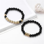 8mm Charm Beads Bracelet for Men Women Black Matte Onyx Natural Stone Beads, 7.5" - CIVIBUY