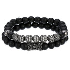 8mm Charm Beads Bracelet for Men Women Black Matte Onyx Natural Stone Beads, 7.5" - CIVIBUY