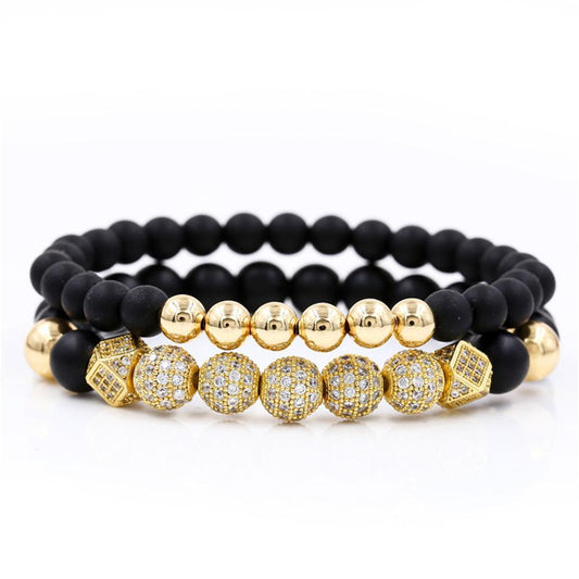 8mm Charm Beads Bracelet for Men Women Black Matte Onyx Natural Stone Beads - CIVIBUY