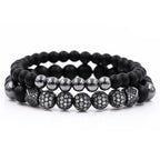 8mm Charm Beads Bracelet for Men Women Black Matte Onyx Natural Stone Beads - CIVIBUY