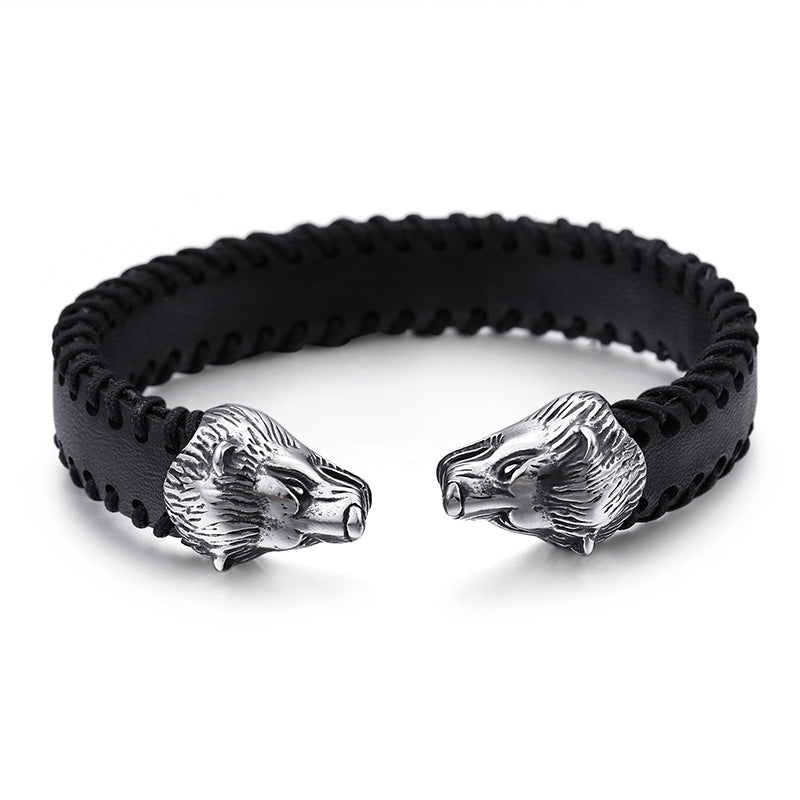 Men's faucet leather fashion punk bracelet F5G-G30 - CIVIBUY
