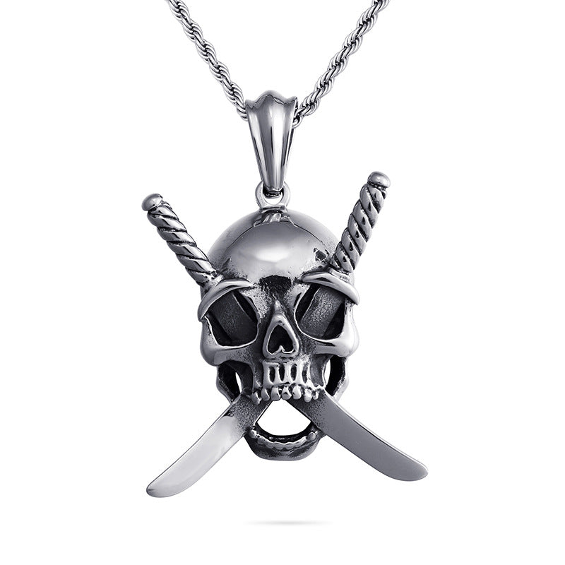 Rock Twin-Knife Skull Man Titanium Steel necklace ST-XD33 - CIVIBUY