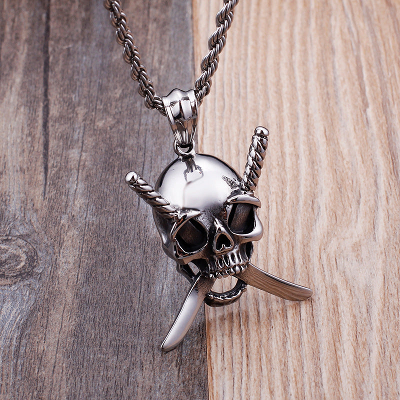 Rock Twin-Knife Skull Man Titanium Steel necklace ST-XD33 - CIVIBUY
