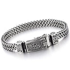 Mens Stainless Steel Franco Link Curb Chain Bracelet Vintage Fleur de Lis Spring Box Clasp - CIVIBUY