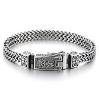 Mens Stainless Steel Franco Link Curb Chain Bracelet Vintage Fleur de Lis Spring Box Clasp - CIVIBUY