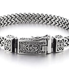 Mens Stainless Steel Franco Link Curb Chain Bracelet Vintage Fleur de Lis Spring Box Clasp - CIVIBUY