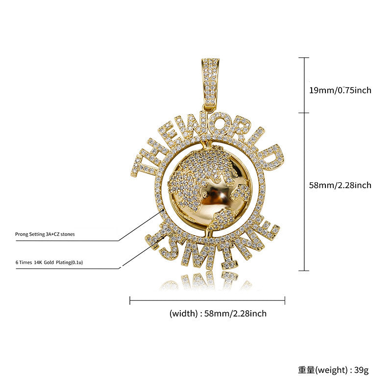 World Necklace Cubic Zirconia Cut Tennis Gold Plated Pendant Chain for Women and Men - CIVIBUY