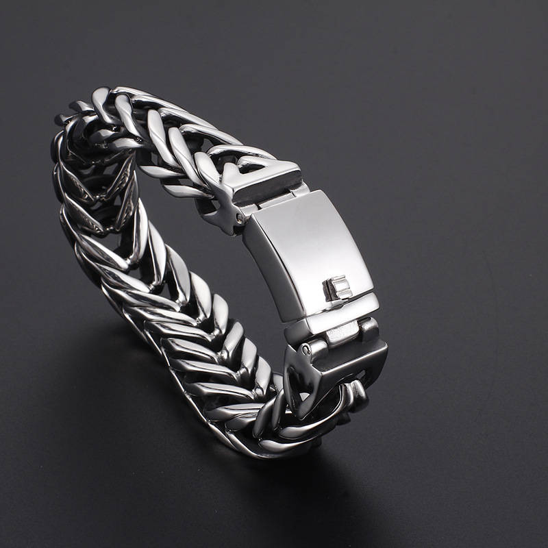 Mens Large Stainless Steel Curb Chain Bracelet Polished, Biker Chain - CIVIBUY