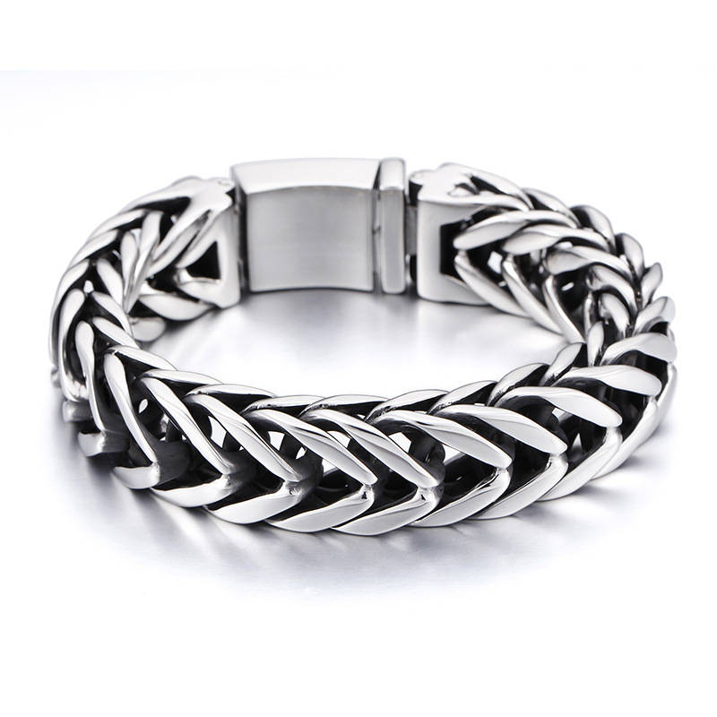 Mens Large Stainless Steel Curb Chain Bracelet Polished, Biker Chain - CIVIBUY