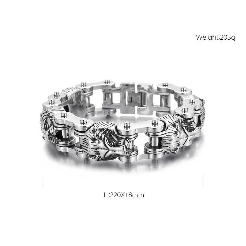 Mens Steel Vintage Fancy Curb Chain Bracelet with Lion Pattern, Retro Style - CIVIBUY