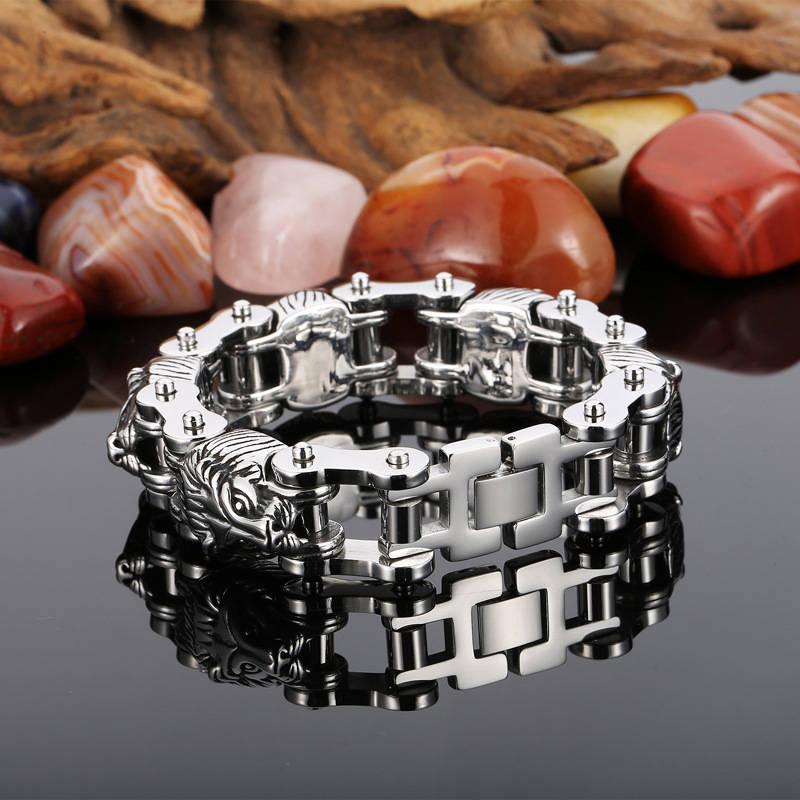 Mens Steel Vintage Fancy Curb Chain Bracelet with Lion Pattern, Retro Style - CIVIBUY