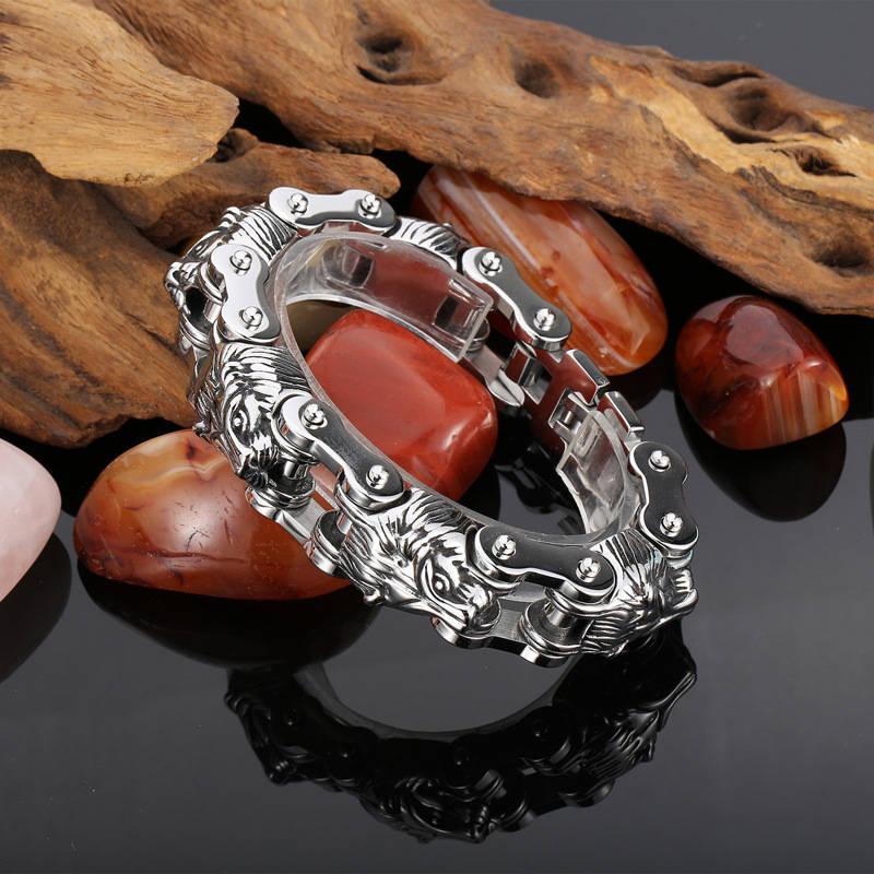 Mens Steel Vintage Fancy Curb Chain Bracelet with Lion Pattern, Retro Style - CIVIBUY