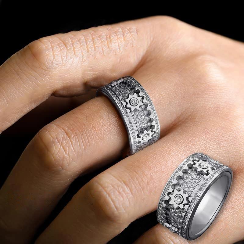 Spinner Ring Gold Plated Rhinestone CZ Wedding Engagement Band Ring for Men Women 8MM Spinner Ring - CIVIBUY