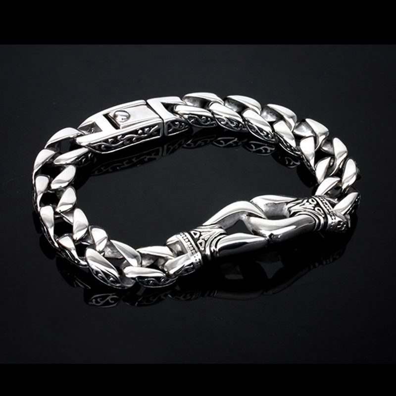 Mens Stainless Steel Franco Link Curb Chain Bracelet Vintage Spring Clasp - CIVIBUY