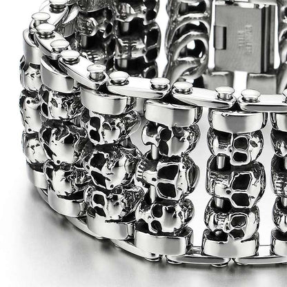 Heavy and Study Mens Steel Large Link Chain Motorcycle Bike Chain Bracelet with Skulls Polished - CIVIBUY