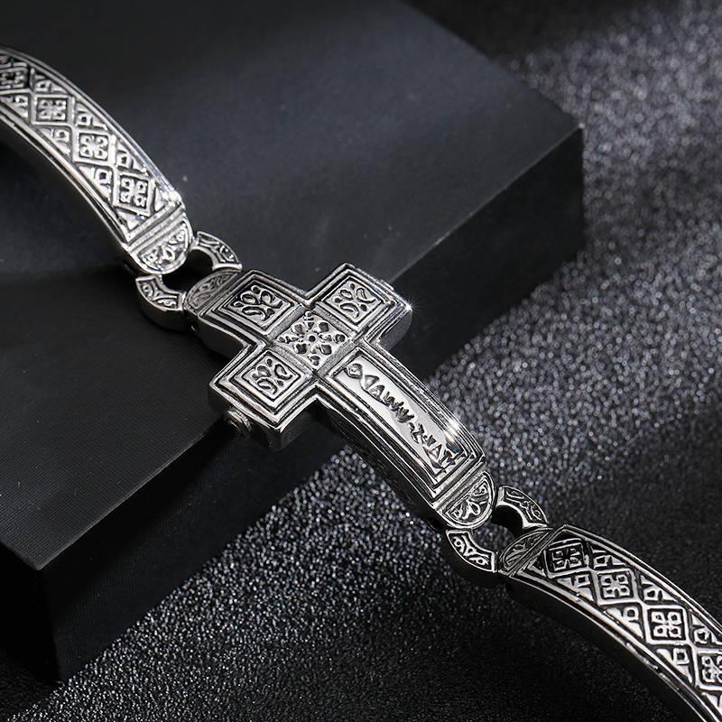 Cross Charms Vintage Metal Bangle Stainless Steel Heavy Mens Retro Punk - CIVIBUY