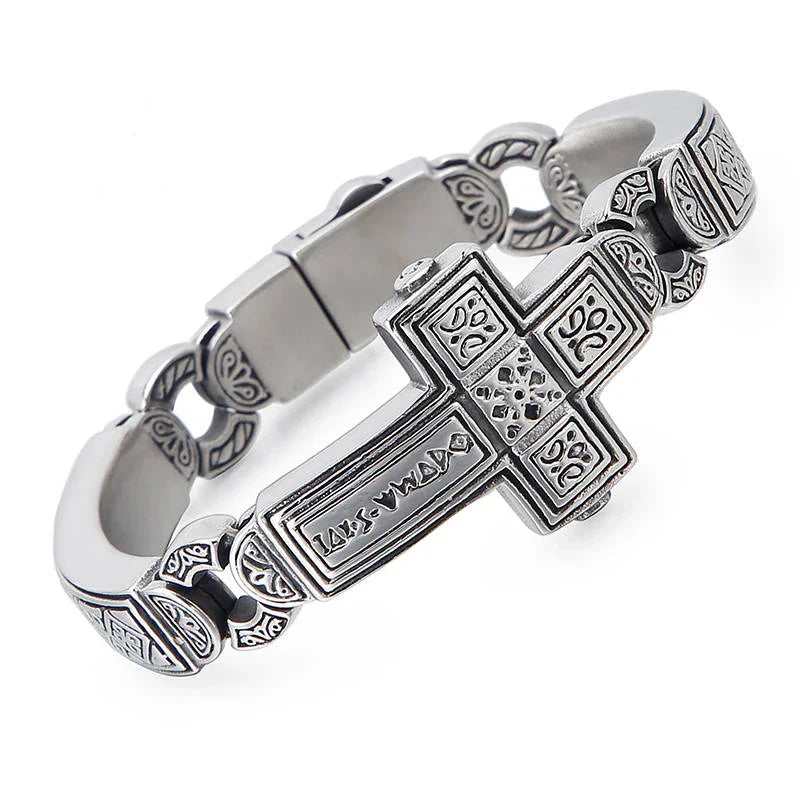 Cross Charms Vintage Metal Bangle Stainless Steel Heavy Mens Retro Punk - CIVIBUY