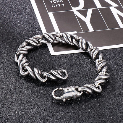 Silver Link Cuban Bracelet Motorcycle Link Men Chain Bracelet 8.7 Inch - CIVIBUY