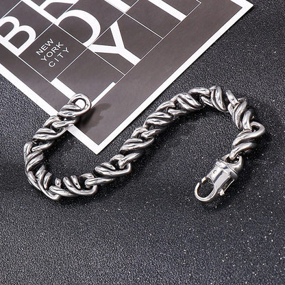 Silver Link Cuban Bracelet Motorcycle Link Men Chain Bracelet 8.7 Inch - CIVIBUY