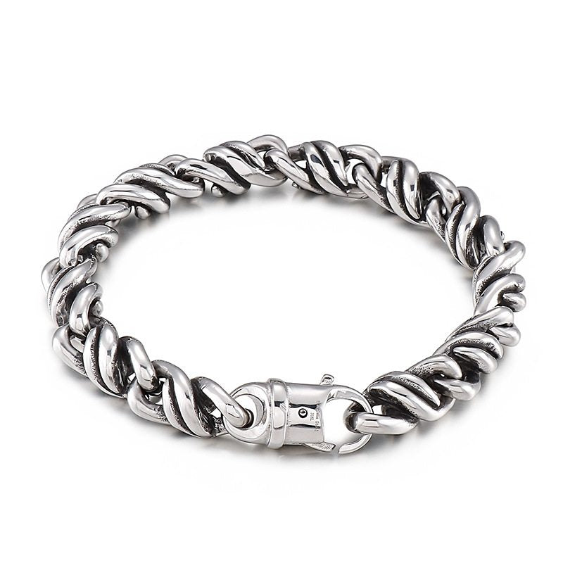 Silver Link Cuban Bracelet Motorcycle Link Men Chain Bracelet 8.7 Inch - CIVIBUY