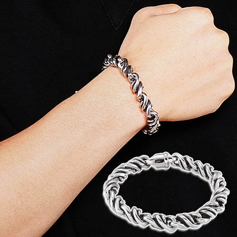 Silver Link Cuban Bracelet Motorcycle Link Men Chain Bracelet 8.7 Inch - CIVIBUY