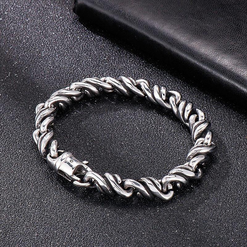 Silver Link Cuban Bracelet Motorcycle Link Men Chain Bracelet 8.7 Inch - CIVIBUY