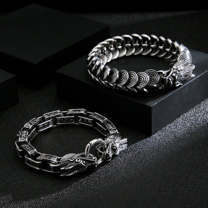 Mens Biker Stainless Steel Dragon Curb Chain Bracelet Toggle Clasp Gothic Style 8.9 Inches - CIVIBUY