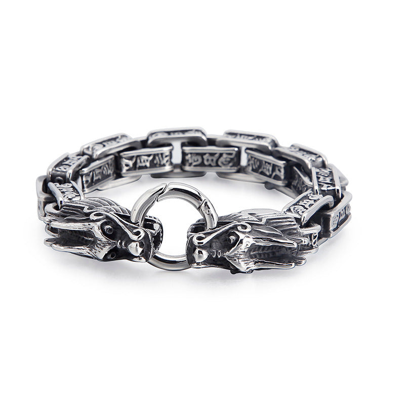 Mens Biker Stainless Steel Dragon Curb Chain Bracelet Toggle Clasp Gothic Style 8.9 Inches - CIVIBUY
