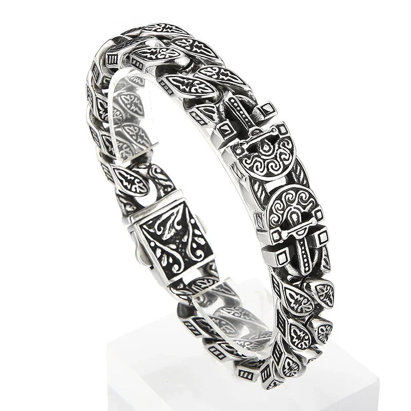Viking Charms Gods‘ sword Cuban Chain Mens Large Steel Bracelet with Clasp - CIVIBUY
