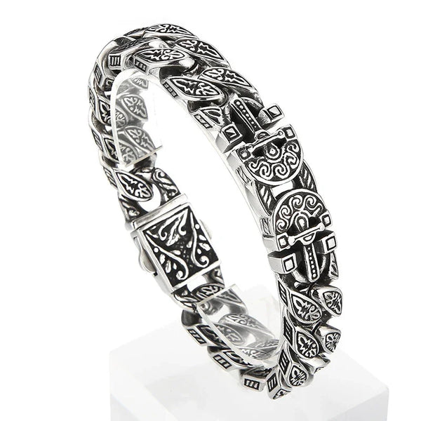 Viking Charms Gods‘ sword Cuban Chain Mens Large Steel Bracelet with Clasp