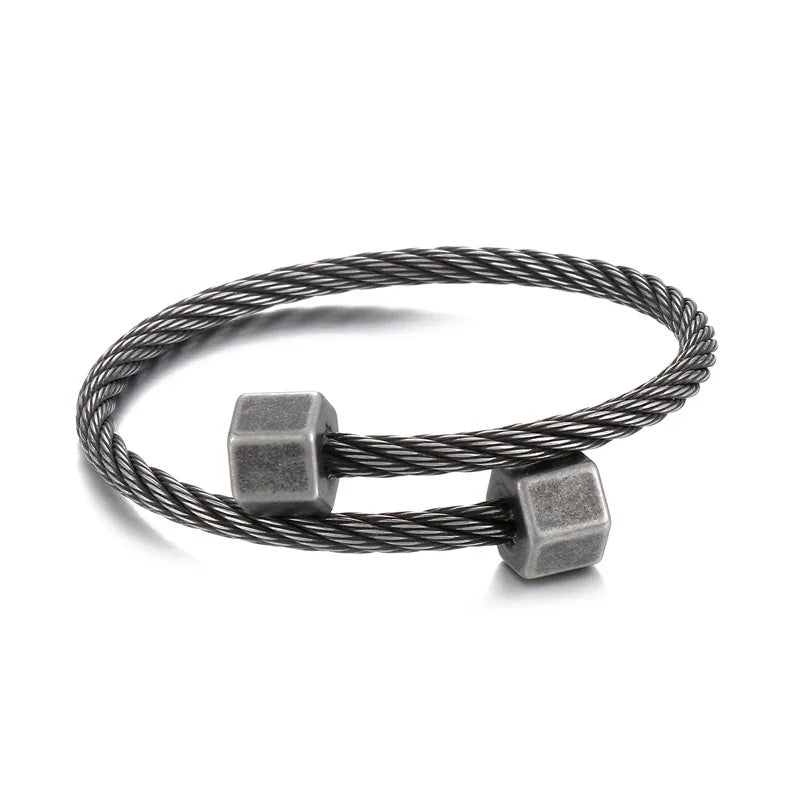 Gold-tone steel wire bangle Cuban Chain Mens Large Steel Bracelet - CIVIBUY