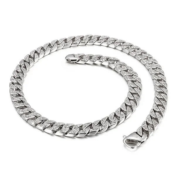 wide Stainless Cuban Miami Chains Necklaces CZ Zircon Box Lock Big Heavy Chain for Men Hip Hop jewelry