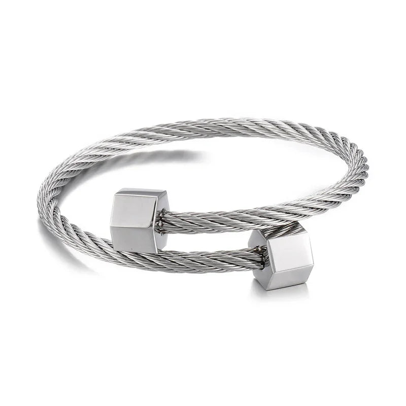 Gold-tone steel wire bangle Cuban Chain Mens Large Steel Bracelet - CIVIBUY