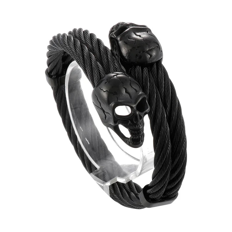 Gothic Skull Bangle Men stainless Curb Chain Skull Franco Link - CIVIBUY