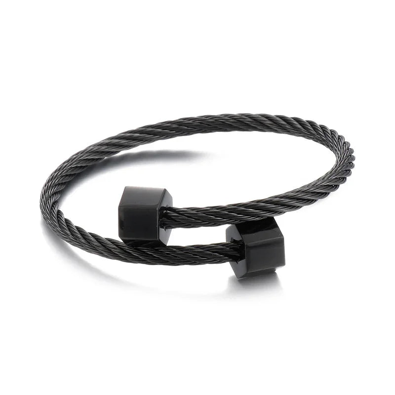 Gold-tone steel wire bangle Cuban Chain Mens Large Steel Bracelet - CIVIBUY