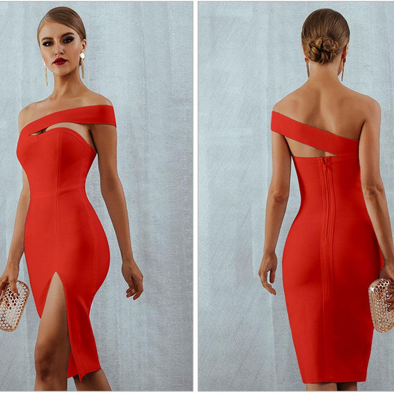 red dresses elegant Slit Sexy Women Minidress for party - CIVIBUY