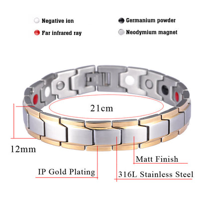Magnetic Therapy Bracelet for Arthritis Pain Titanium Magnetic Therapy Bracelet Two Tone Adjustable KC-G26 - CIVIBUY