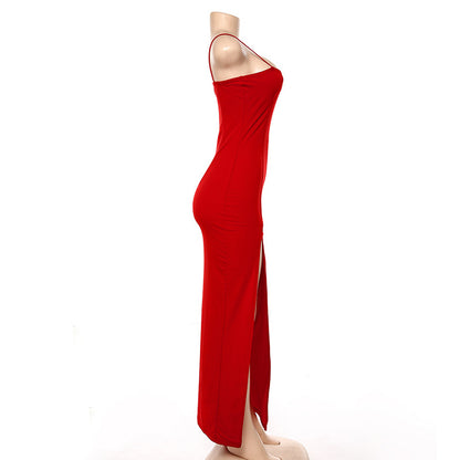 High Slit Dress Sexy Women's Dresses Strap Backless Red Split Maxi Dress - CIVIBUY