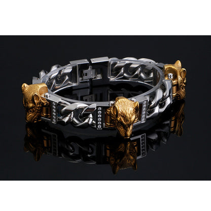 Viking Wolf Bracelet punk Wolf with zircon men's bracelet GF-G22 - CIVIBUY