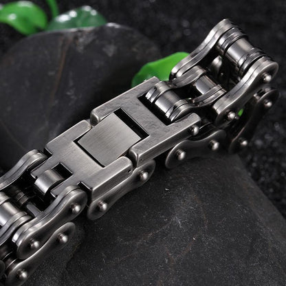 Biker Jewelry 1 inch Wide All Black Thick Men's Stainless Motorcycle Chain Bracelet - CIVIBUY