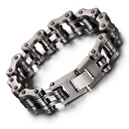 Biker Jewelry 1 inch Wide All Black Thick Men's Stainless Motorcycle Chain Bracelet - CIVIBUY