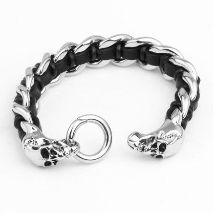 Black leather fashion personality skull steel men Bracelet TTK-S84 Free shipping - CIVIBUY