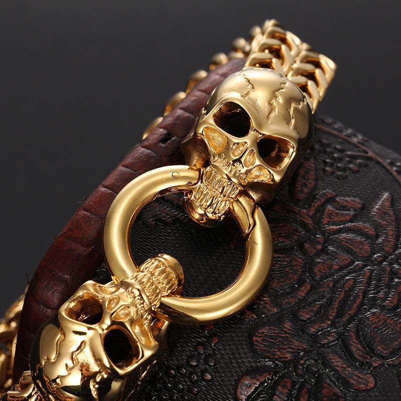 civibuy Viking Bracelet Stark Wolf Gold-plated WolfHead Link Chain Bracelet 8.7 Inch - CIVIBUY