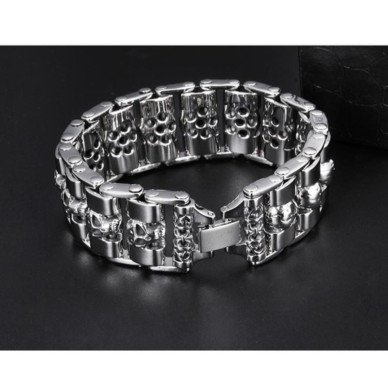 Custom Men's Titanium skull-head Motorcycle Bracelet TTK-S42 - CIVIBUY