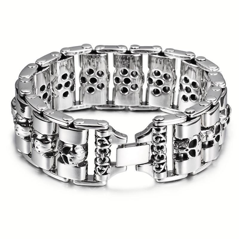 Custom Men's Titanium skull-head Motorcycle Bracelet TTK-S42 - CIVIBUY