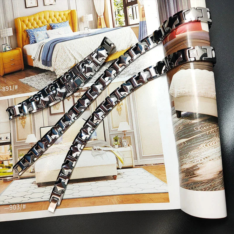 Therapy Pain Relif Chain Polished Tungsten Energy Magnetic Bracelet for Men's Arthritis - CIVIBUY