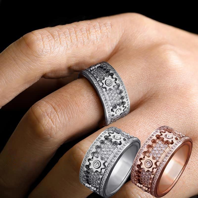 Spinner Ring Gold Plated Rhinestone CZ Wedding Engagement Band Ring for Men Women 8MM Spinner Ring - CIVIBUY