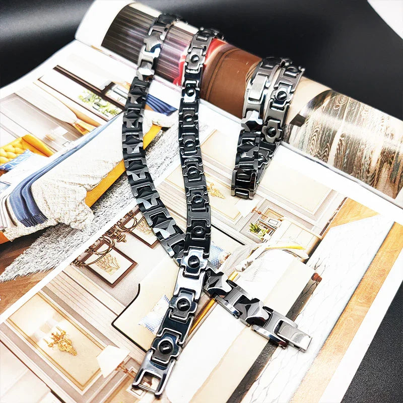 Therapy Pain Relif Chain Polished Tungsten Energy Magnetic Bracelet for Men's Arthritis - CIVIBUY